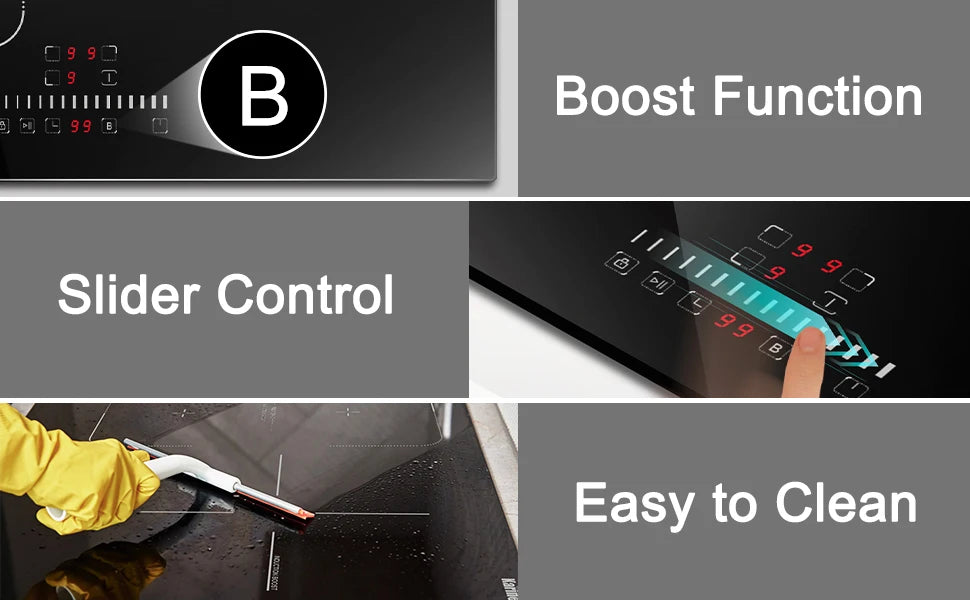 Karinear Built-in 4-Burner Induction Cooktop, electric Induction Hob with Flexzone, Slider Control, Timer, Boost Function, 7200W