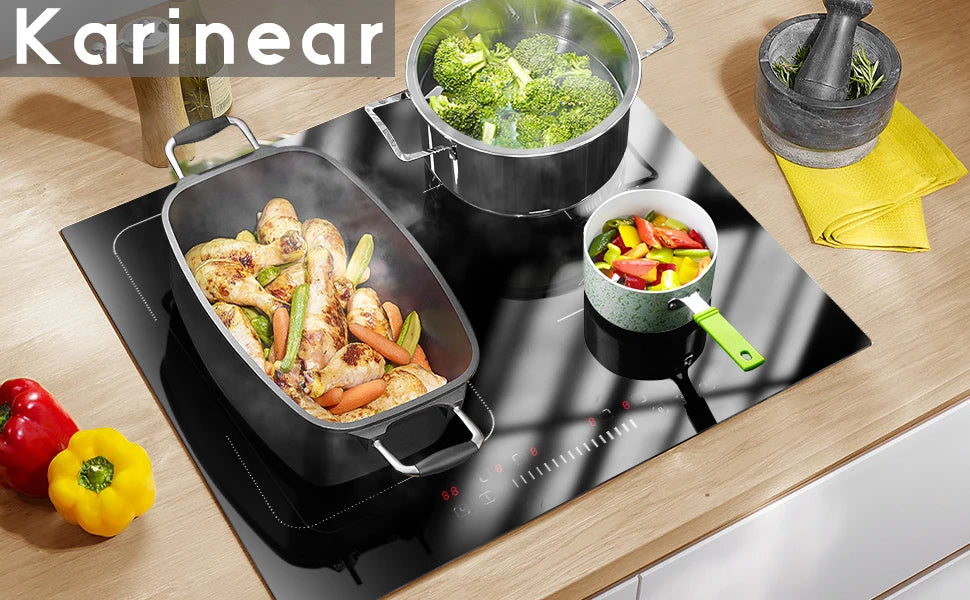 Karinear Built-in 4-Burner Induction Cooktop, electric Induction Hob with Flexzone, Slider Control, Timer, Boost Function, 7200W