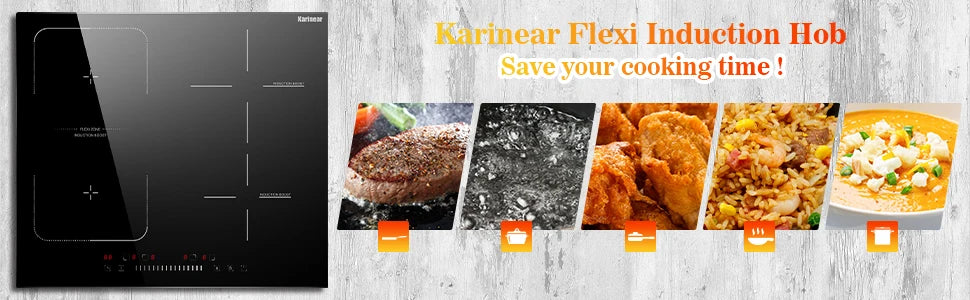 Karinear Built-in 4-Burner Induction Cooktop, electric Induction Hob with Flexzone, Slider Control, Timer, Boost Function, 7200W