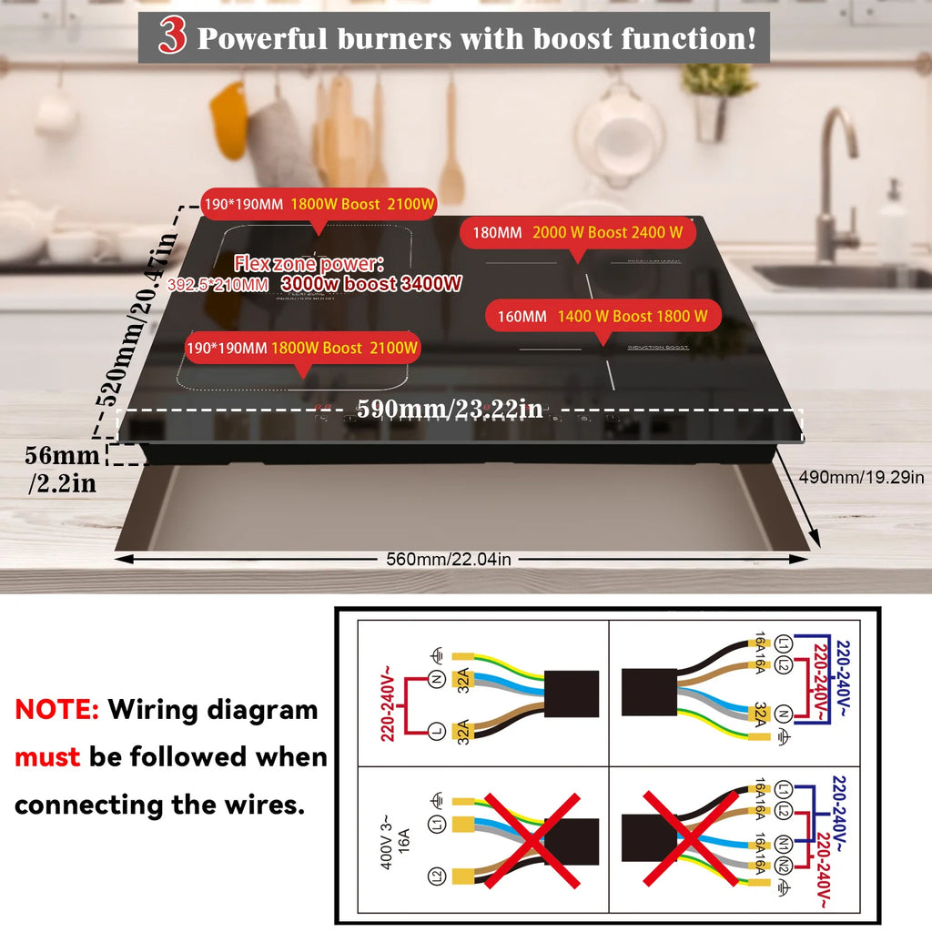 Karinear Built-in 4-Burner Induction Cooktop, electric Induction Hob with Flexzone, Slider Control, Timer, Boost Function, 7200W