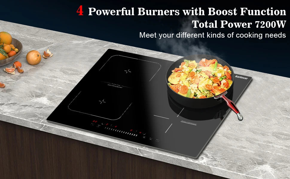 Karinear Built-in 4-Burner Induction Cooktop, electric Induction Hob with Flexzone, Slider Control, Timer, Boost Function, 7200W