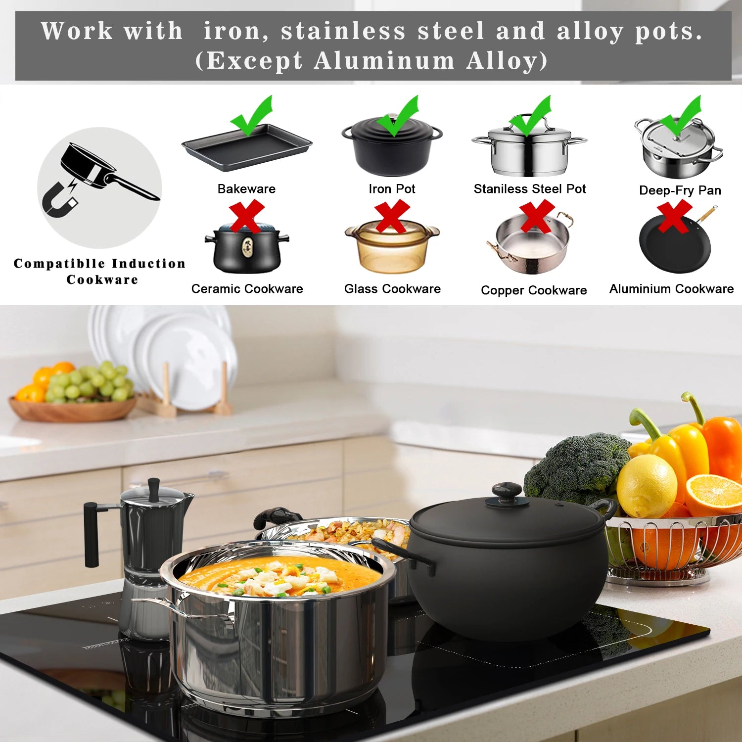 Karinear Built-in 4-Burner Induction Cooktop, electric Induction Hob with Flexzone, Slider Control, Timer, Boost Function, 7200W