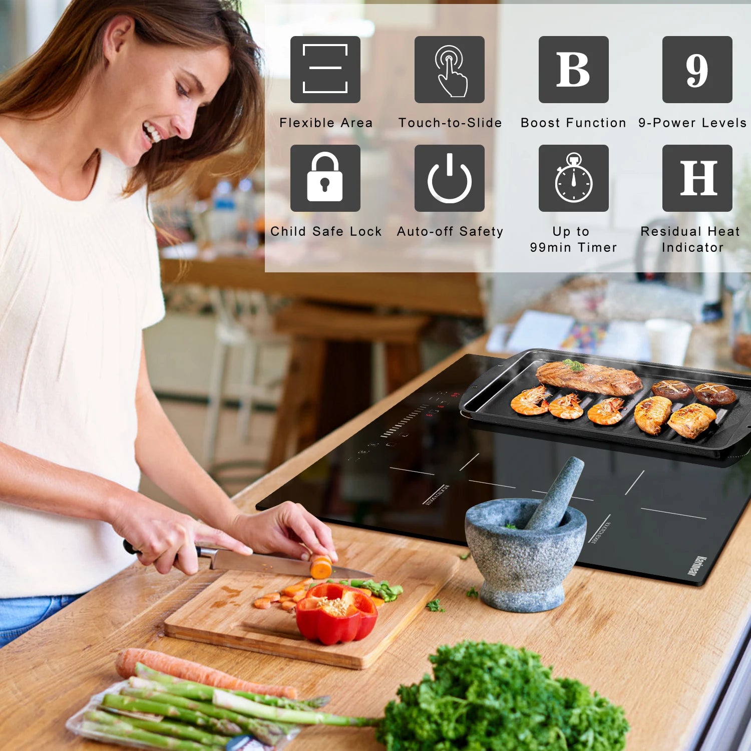 Karinear Built-in 4-Burner Induction Cooktop, electric Induction Hob with Flexzone, Slider Control, Timer, Boost Function, 7200W
