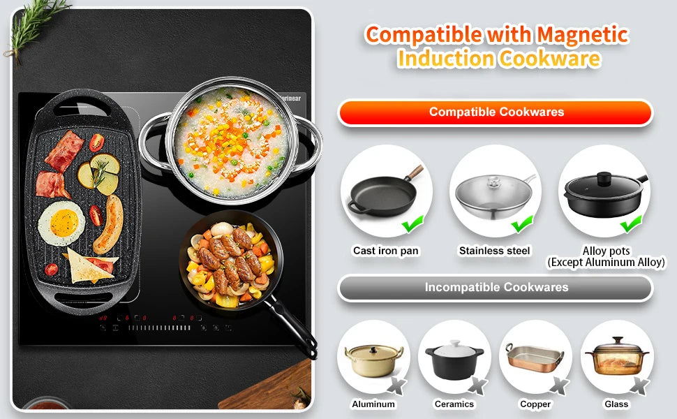 Karinear Built-in 4-Burner Induction Cooktop, electric Induction Hob with Flexzone, Slider Control, Timer, Boost Function, 7200W