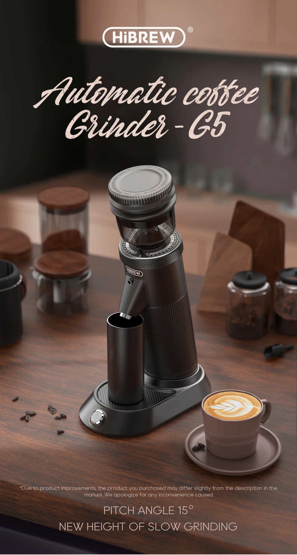 HiBREW G5 48mm Conical Burr Electric Coffee Grinder Compact Portable Coffee Bean Mill Kitchen for Espresso Turkish Coffee
