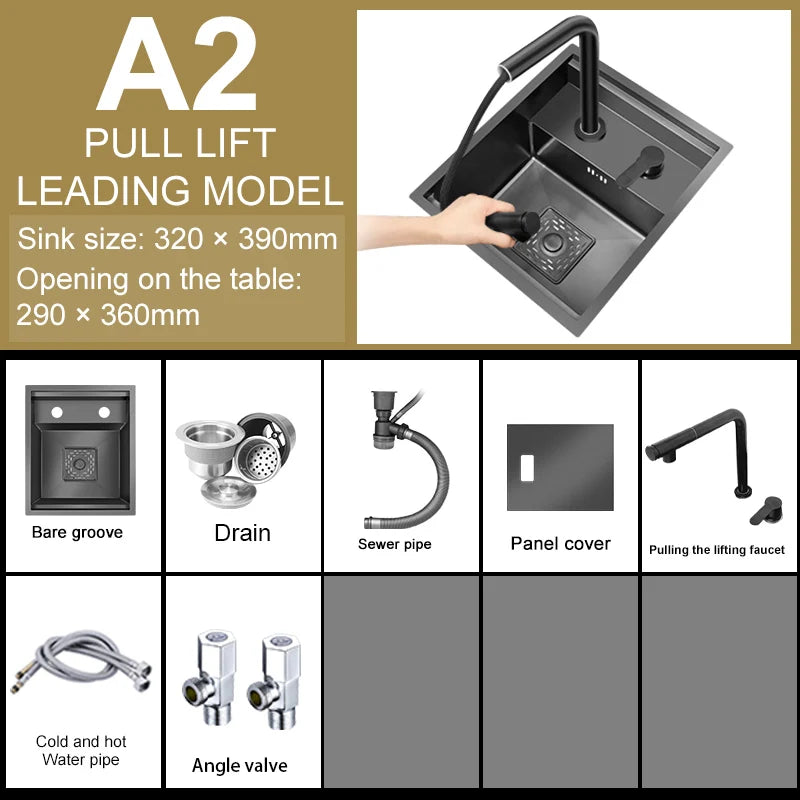 Stainless Steel Hidden Kitchen Sink With Lid Balcony Bar Apartment Small Single Slot Household Save Space Mini Wash Dish Basin