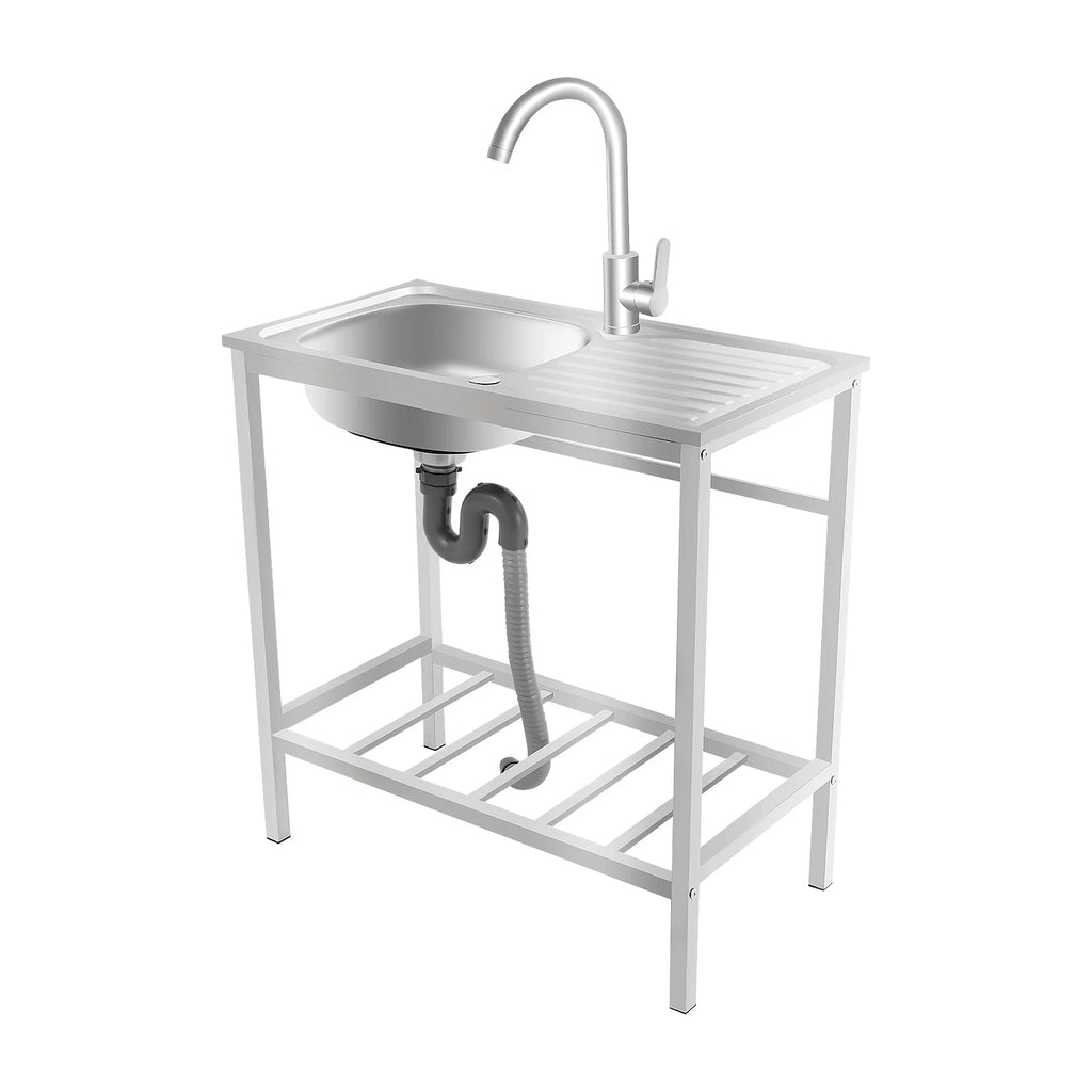 29.5*15.7*29.5in Kitchen Single Bowl Sink Free Standing Sink with Operation Countertop and Bottom Shelf 360° Adjustable Faucet