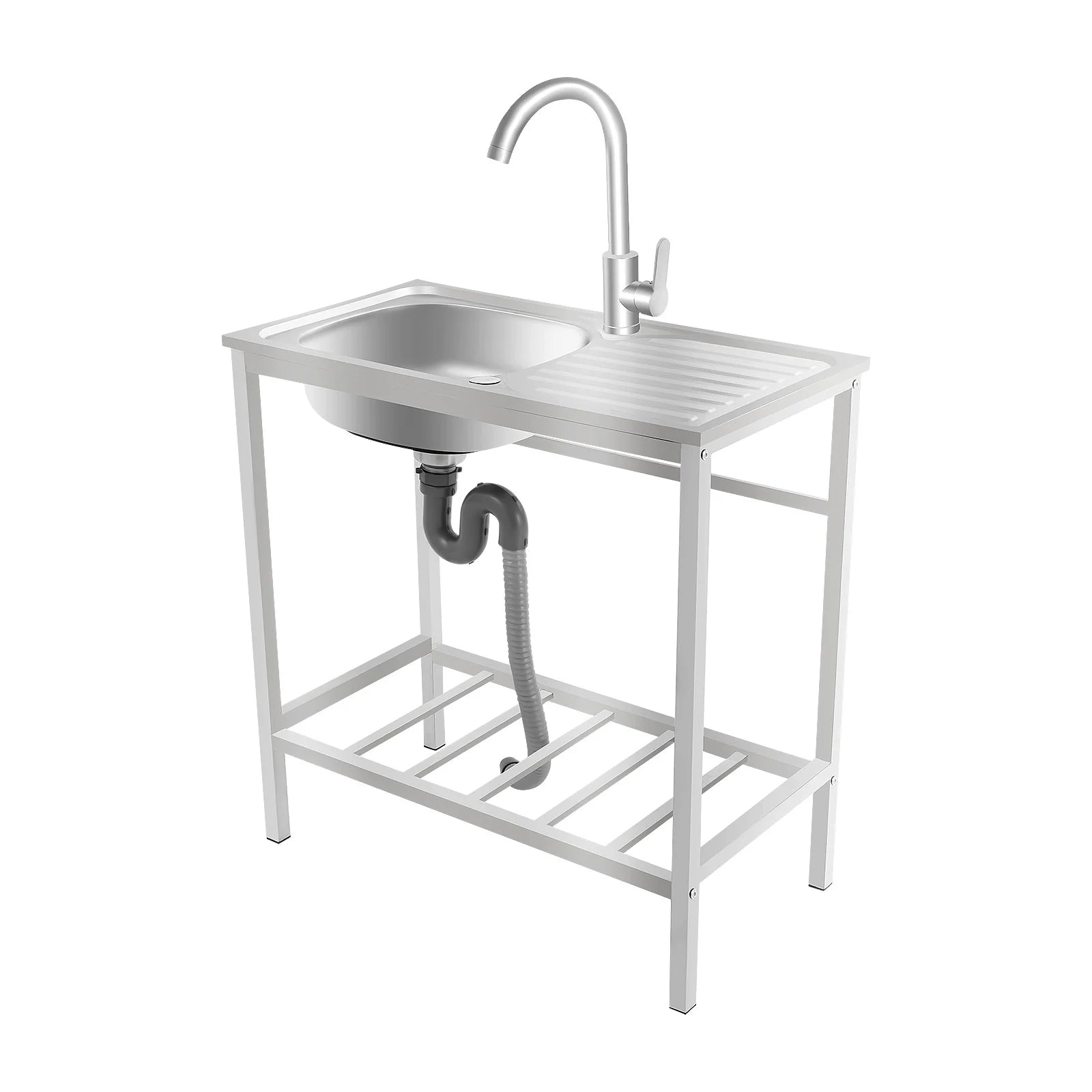 29.5*15.7*29.5in Kitchen Single Bowl Sink Free Standing Sink with Operation Countertop and Bottom Shelf 360° Adjustable Faucet