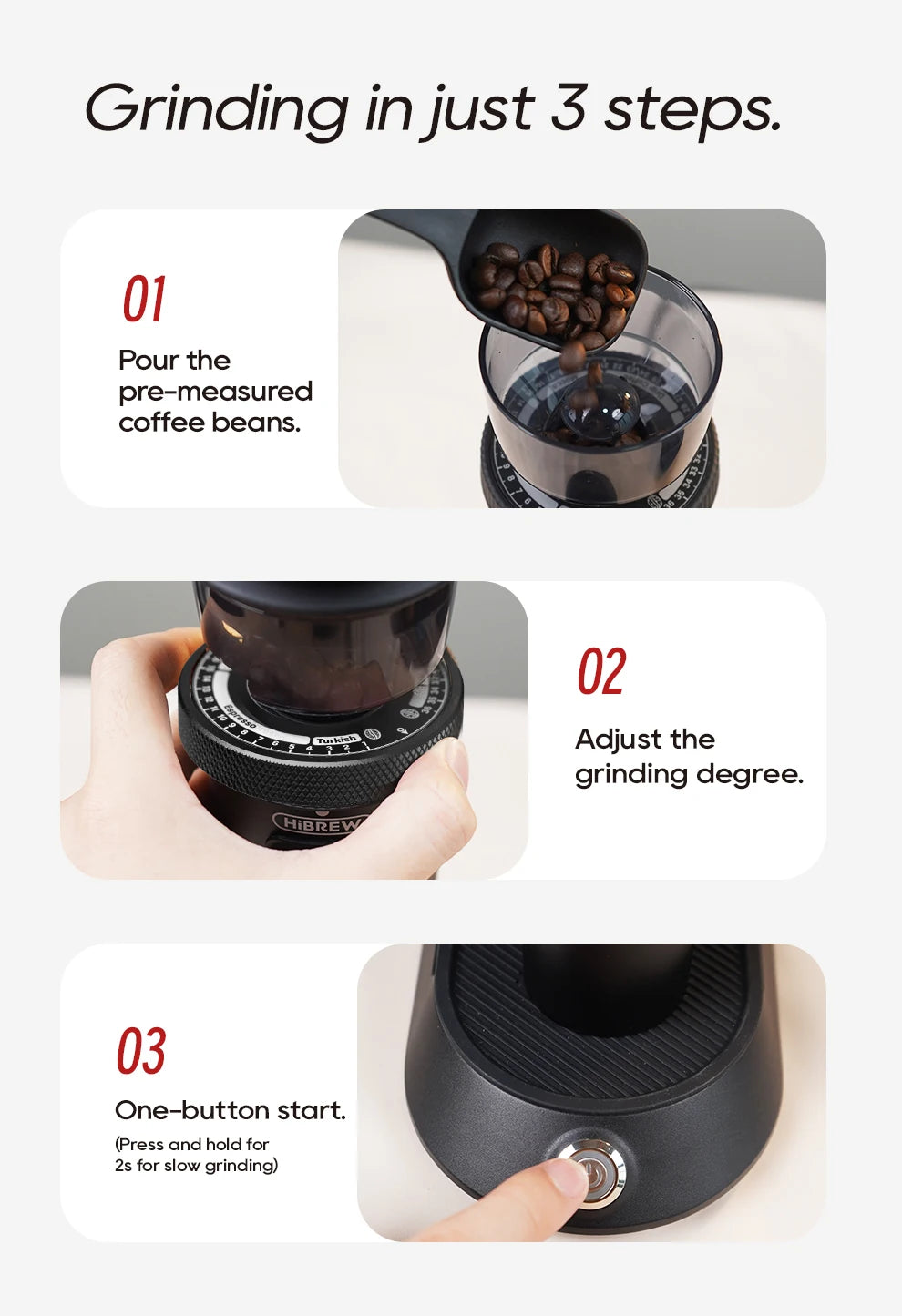 HiBREW G5 48mm Conical Burr Electric Coffee Grinder Compact Portable Coffee Bean Mill Kitchen for Espresso Turkish Coffee