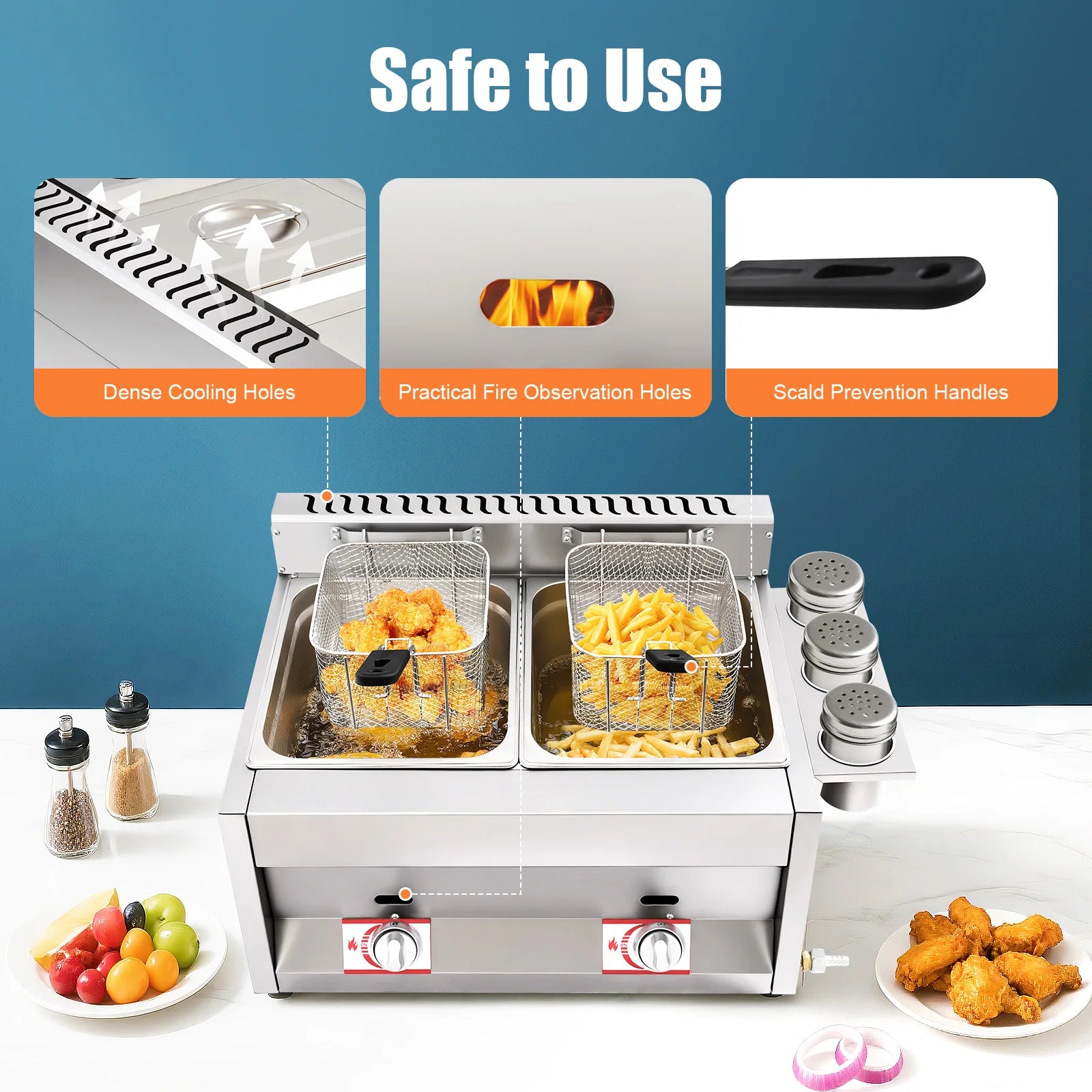 Dual Tank Commercial Gas Deep Fryer Stainless Steel 2x6L Capacity 50-380°C Temperature Control Restaurant Fast Food Snack Shop