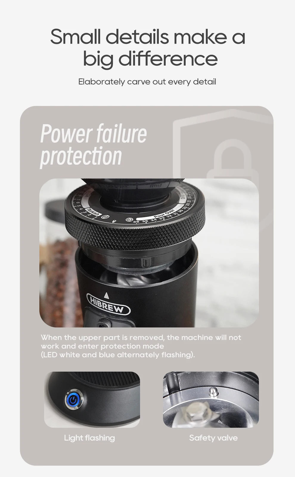 HiBREW G5 48mm Conical Burr Electric Coffee Grinder Compact Portable Coffee Bean Mill Kitchen for Espresso Turkish Coffee