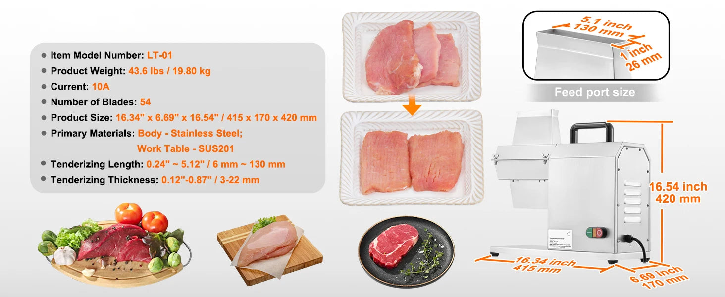 SucceBuy 17inch 54 Blades Commercial Meat Tenderizer 450W Electric Meat Tenderizer Machine for Pork Chicken Fish