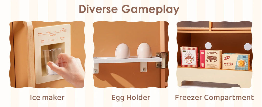 Robotime Wooden Play Kitchen Kids Kitchen Playset Washing Machine Dishwasher Toddler Kitchen Playset Gift for Boys Girls Caramel