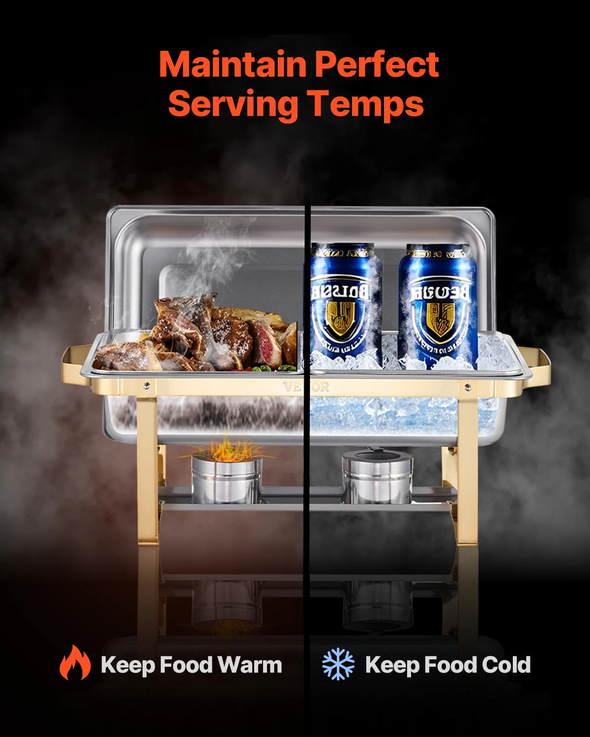 SucceBuy 8 Qt 4 Pack Chafing Dish Buffet Set Stainless Steel Chafer with 2 Full Size and 4 Half Size Pans Catering Warmer Server