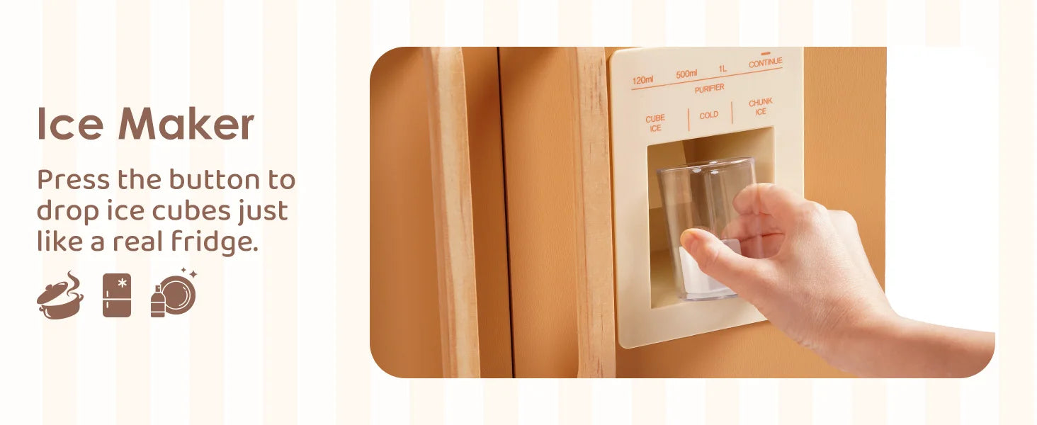 Robotime Wooden Play Kitchen Kids Kitchen Playset Washing Machine Dishwasher Toddler Kitchen Playset Gift for Boys Girls Caramel