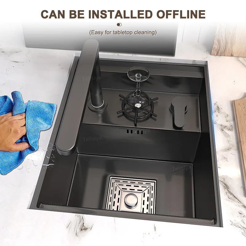 Stainless Steel Hidden Kitchen Sink With Lid Balcony Bar Apartment Small Single Slot Household Save Space Mini Wash Dish Basin