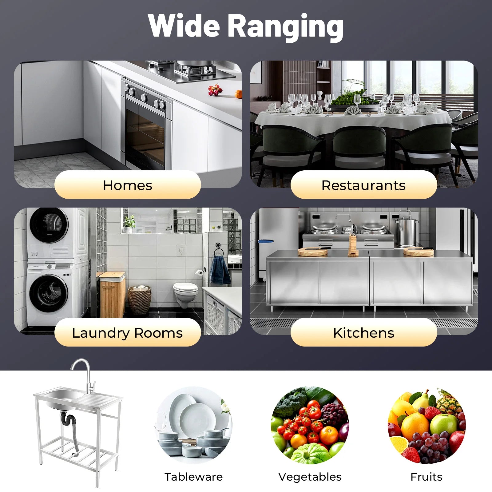 29.5*15.7*29.5in Kitchen Single Bowl Sink Free Standing Sink with Operation Countertop and Bottom Shelf 360° Adjustable Faucet