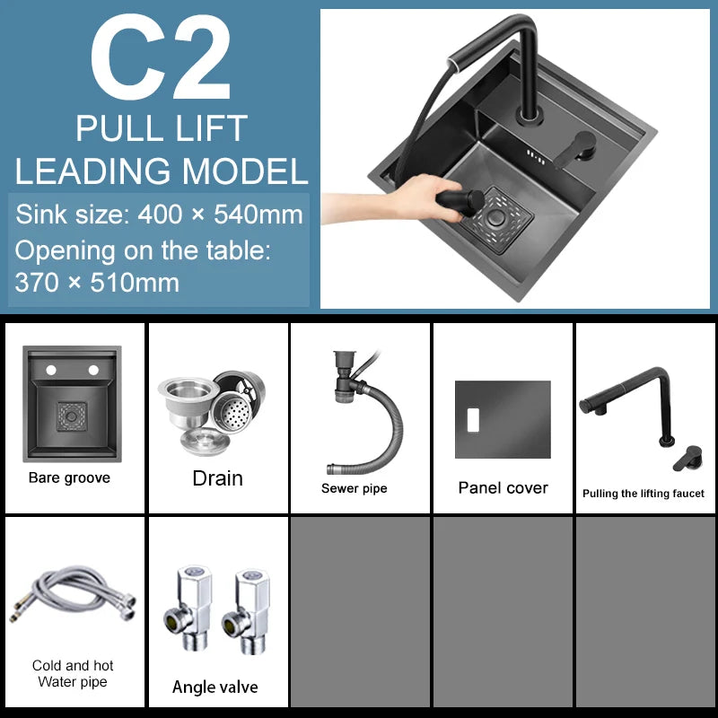 Stainless Steel Hidden Kitchen Sink With Lid Balcony Bar Apartment Small Single Slot Household Save Space Mini Wash Dish Basin