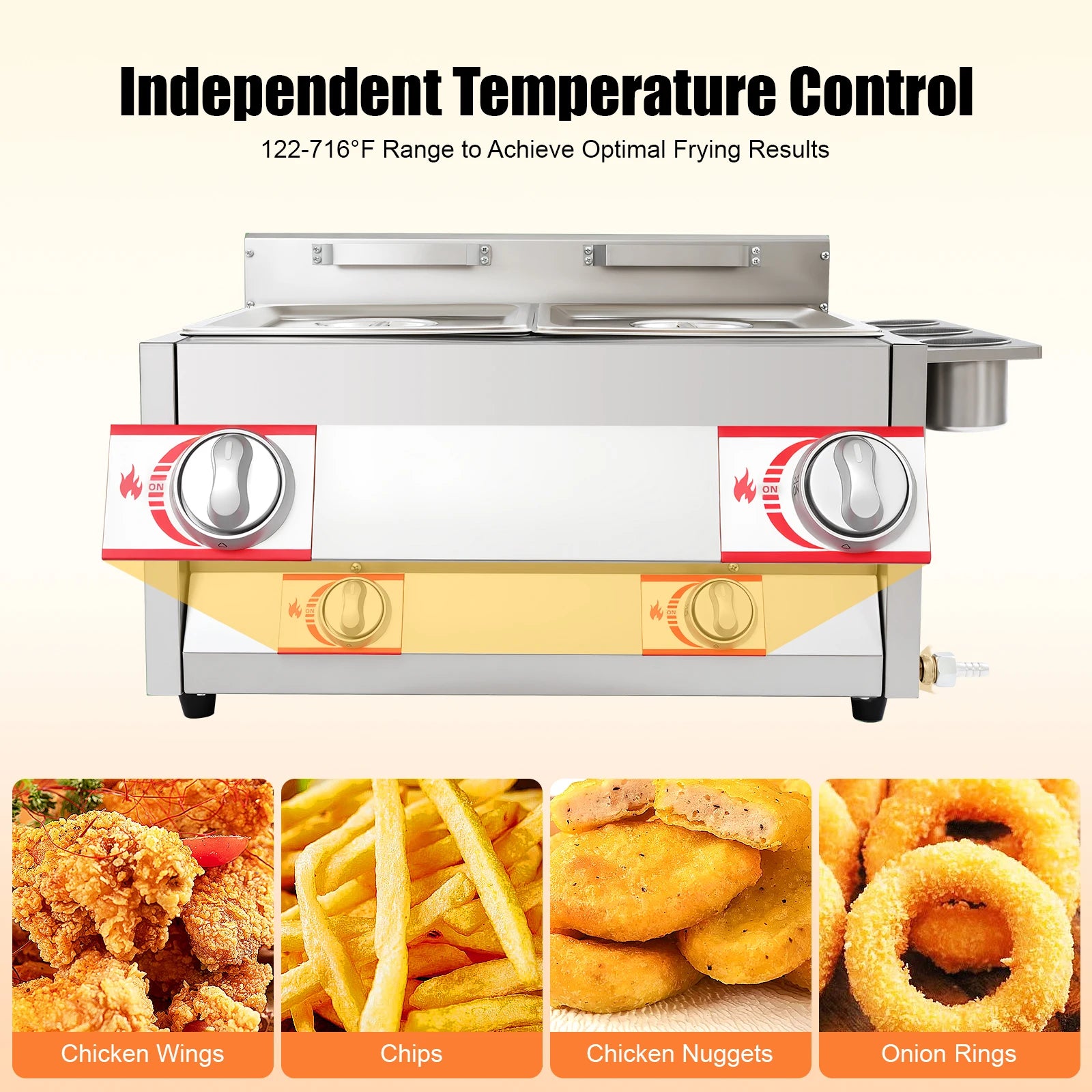 Dual Tank Commercial Gas Deep Fryer Stainless Steel 2x6L Capacity 50-380°C Temperature Control Restaurant Fast Food Snack Shop