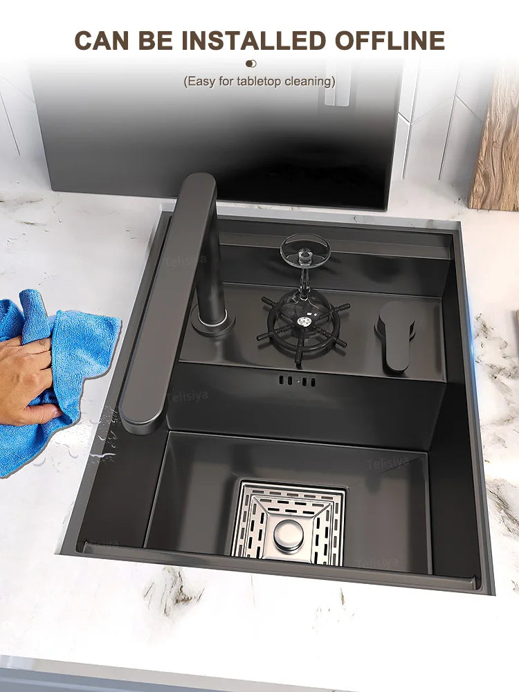 Stainless Steel Hidden Kitchen Sink With Lid Balcony Bar Apartment Small Single Slot Household Save Space Mini Wash Dish Basin