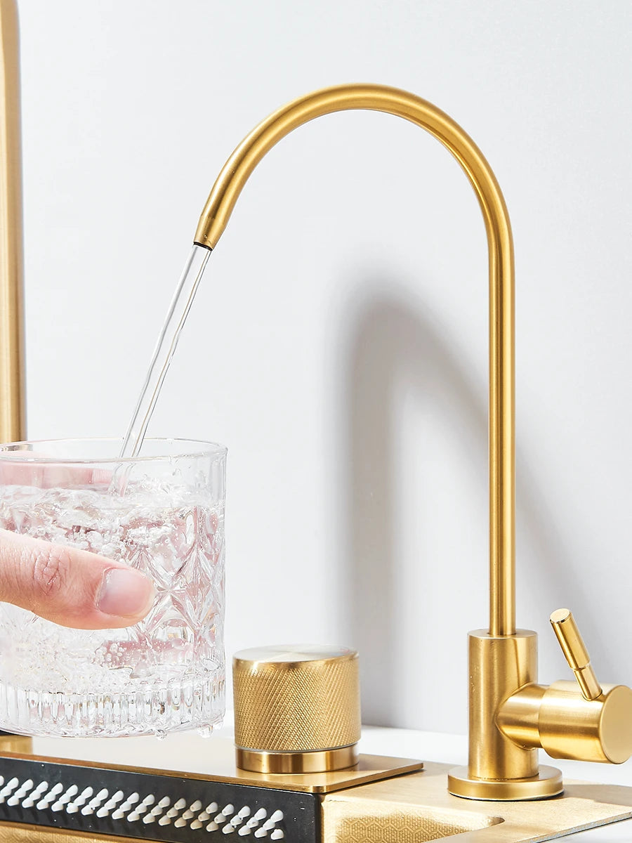 304 stainless steel waterfall kitchen sink large single slot integrated faucet set soap dispenser/pure water/cup washer