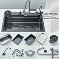 304 Stainless Steel Waterfall Kitchen Sink Large Single Slot Integrated Digital Display Faucet Set Soap Dispenser 75*45cm