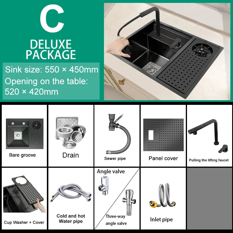 Stainless Steel Hidden Kitchen Sink With Lid Balcony Bar Apartment Small Single Slot Household Save Space Mini Wash Dish Basin