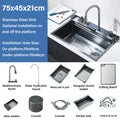 304 Stainless Steel Waterfall Kitchen Sink Large Single Slot Integrated Digital Display Faucet Set Soap Dispenser Cup Washer