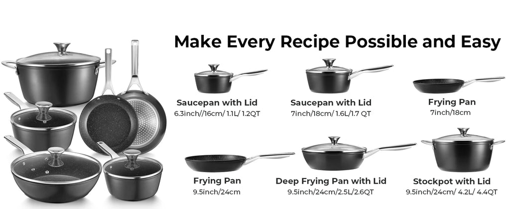 Induction Cookware Nonstick, 10-Piece, BEZIA Pots and Pans Set for Induction Cooktop, Compatible with All Stoves