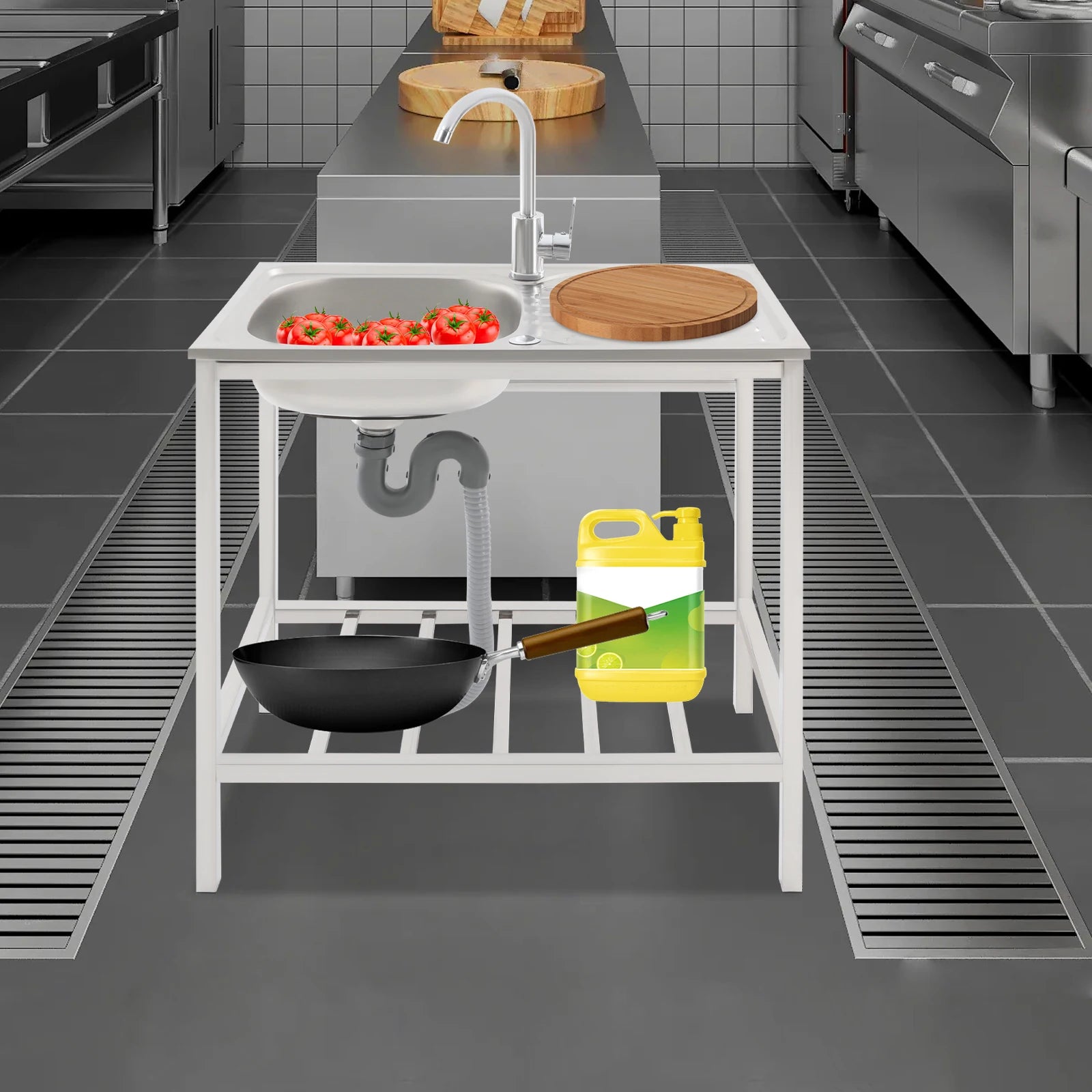 29.5*15.7*29.5in Kitchen Single Bowl Sink Free Standing Sink with Operation Countertop and Bottom Shelf 360° Adjustable Faucet