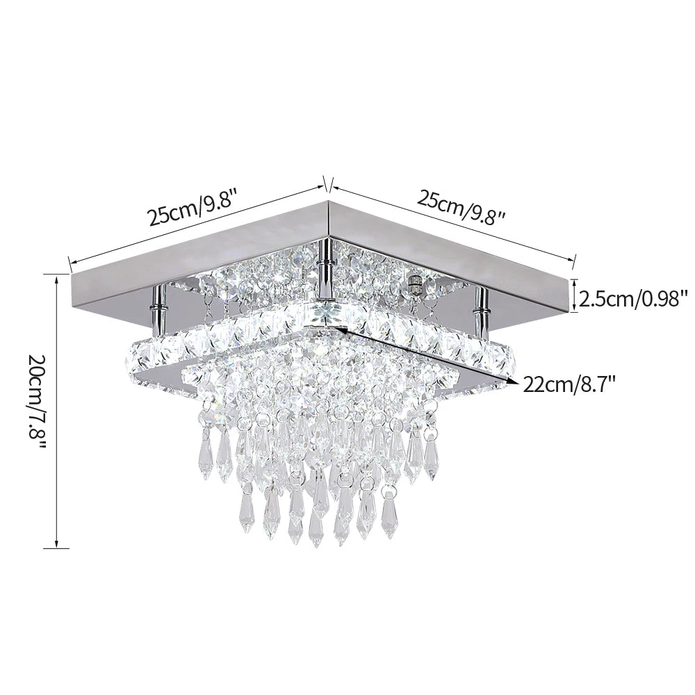 Crystal Flush Mount Ceiling Light Fixtures LED Round Square Chandelier Light Fixture Ceiling Lamp for Kitchen Hallway Foyer