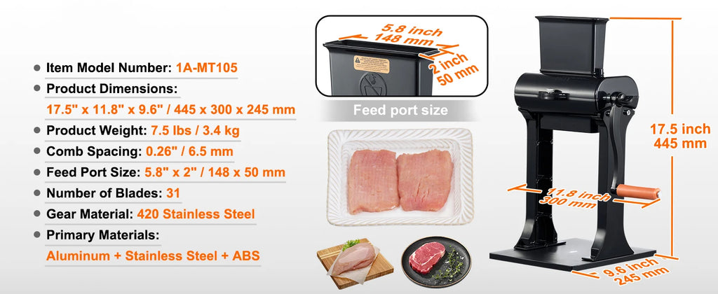 SucceBuy Commercial Meat Tenderizer Heavy Duty Stainless Steel Meat Tenderizer Machine Quick and Easy Manual Operation Kitchen