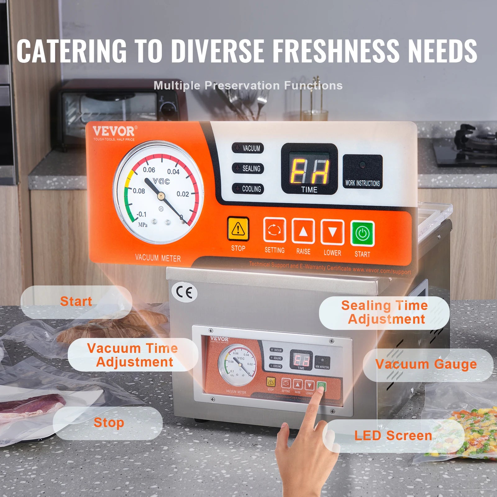 SucceBuy DZ-260A Chamber Vacuum Sealer with 15.7" Sealing Length Kitchen Vacuum Packing Machine for Home Foods Meats Marinades