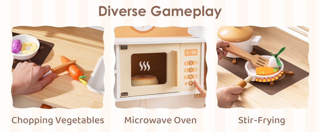 Robotime Wooden Play Kitchen Kids Kitchen Playset Washing Machine Dishwasher Toddler Kitchen Playset Gift for Boys Girls Caramel