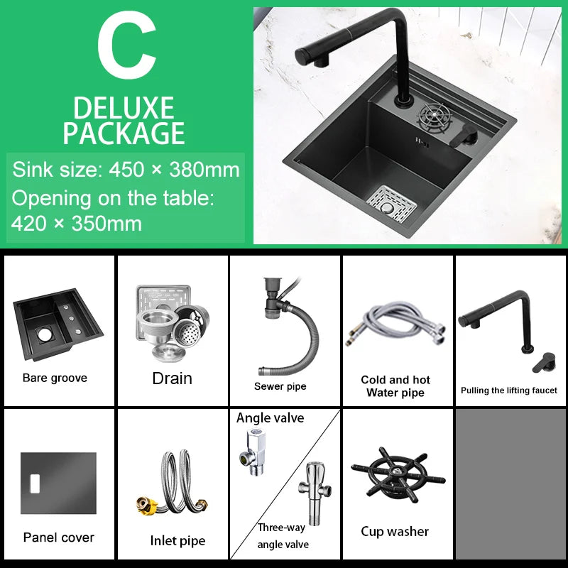 Stainless Steel Hidden Kitchen Sink With Lid Balcony Bar Apartment Small Single Slot Household Save Space Mini Wash Dish Basin