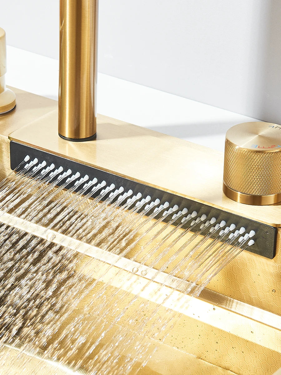 304 stainless steel waterfall kitchen sink large single slot integrated faucet set soap dispenser/pure water/cup washer