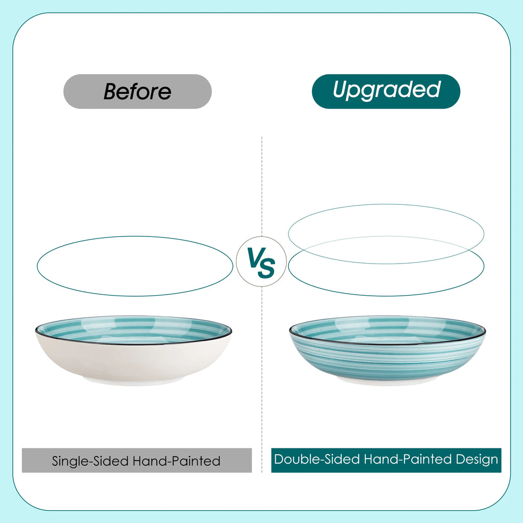 vancasso 24/48 Piece Blue Plates Dinner Sets Two-Sided Dinnerware Sets Handpainted Spiral With 6 Dinner Plate/Dessert/Soup/Bowl