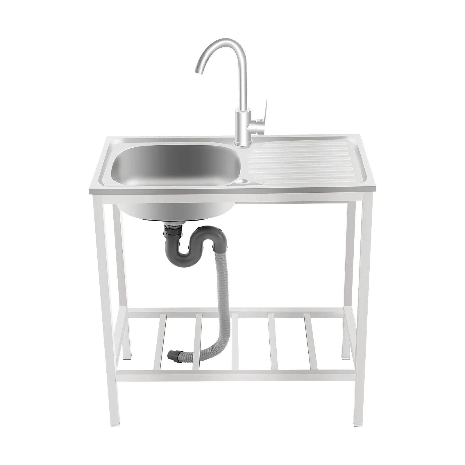 29.5*15.7*29.5in Kitchen Single Bowl Sink Free Standing Sink with Operation Countertop and Bottom Shelf 360° Adjustable Faucet