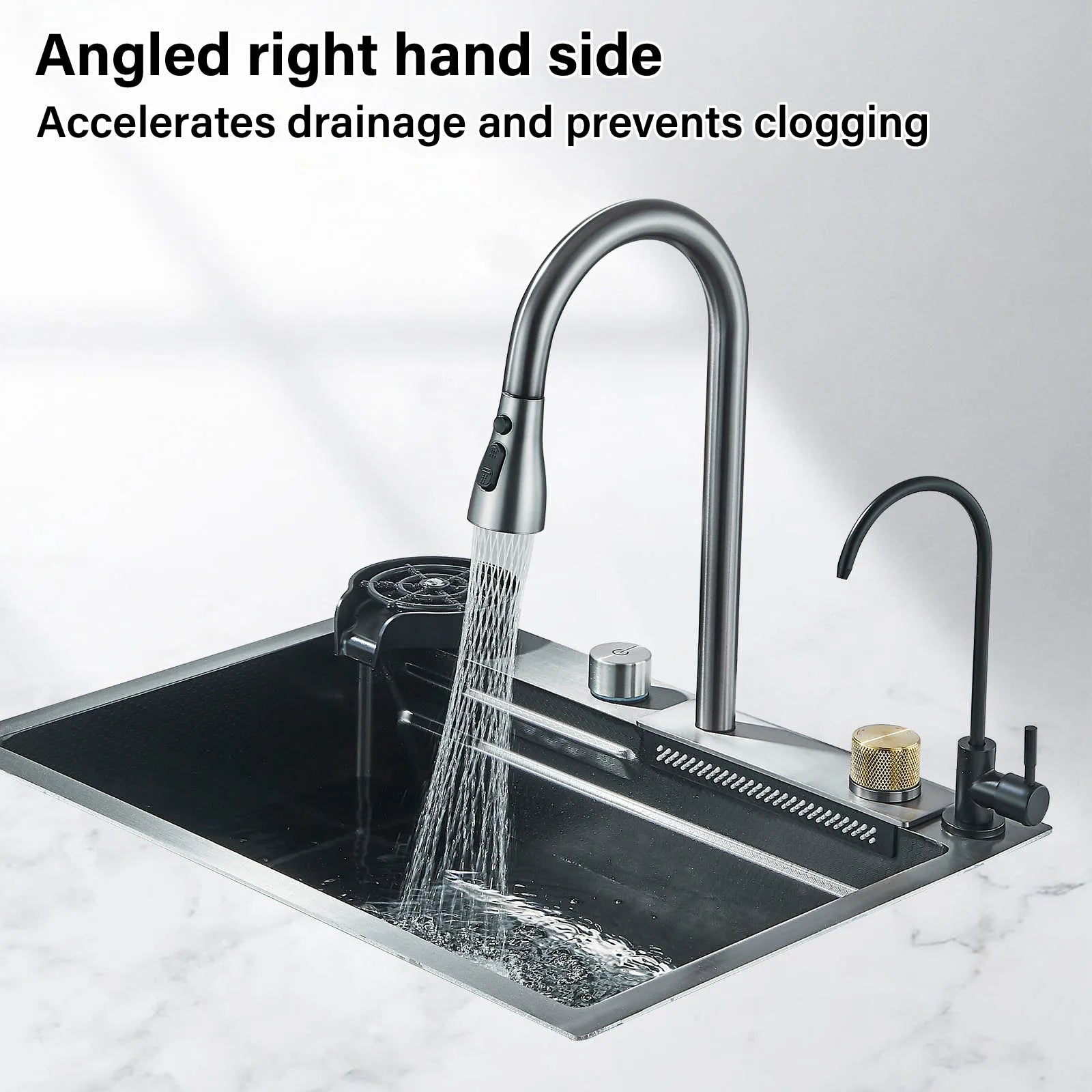 304 Stainless Steel Waterfall Kitchen Sink Sink Large Single basin With Large Single Slot Sink Above Counter With Cup Disher
