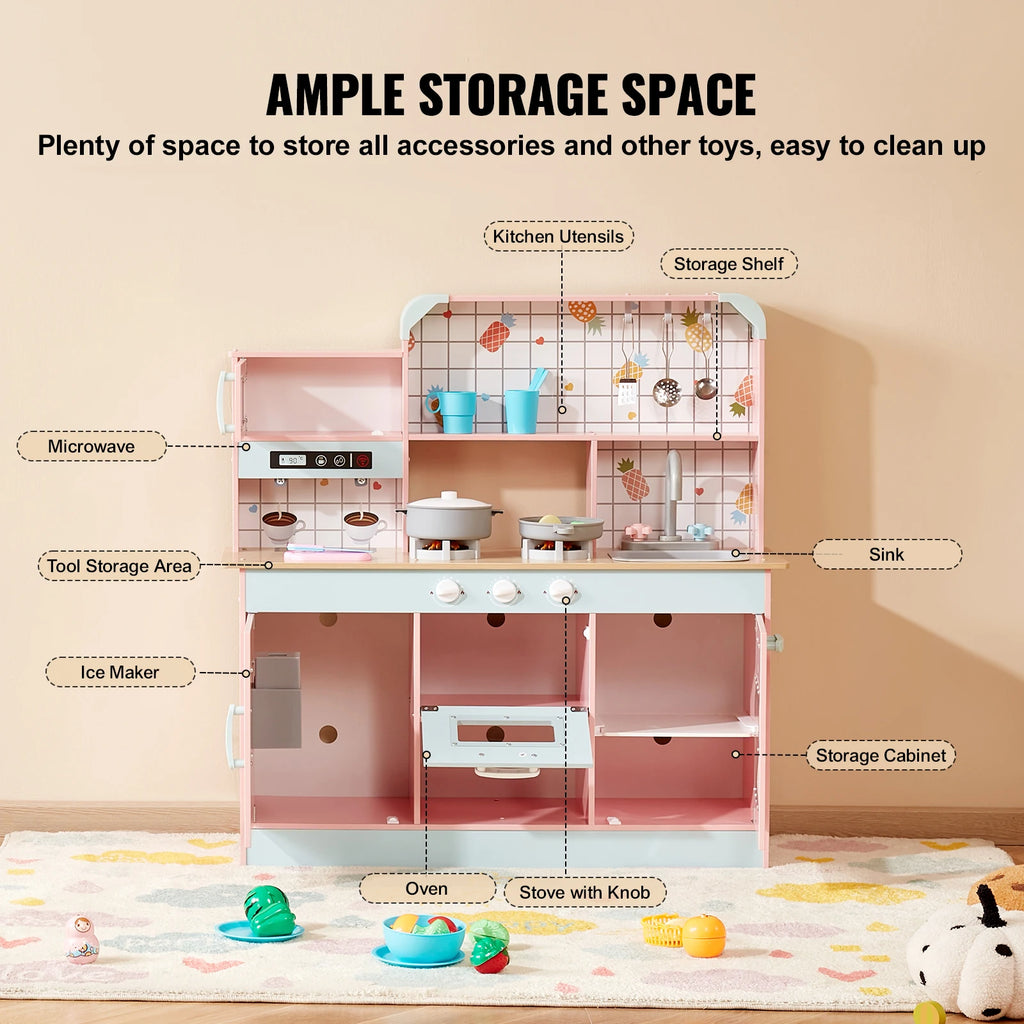 SucceBuy Pretend Play Cooking Toy for Kids Chef Playset Kitchen Accessories with Lights & Sounds for Toddles Girls Boys