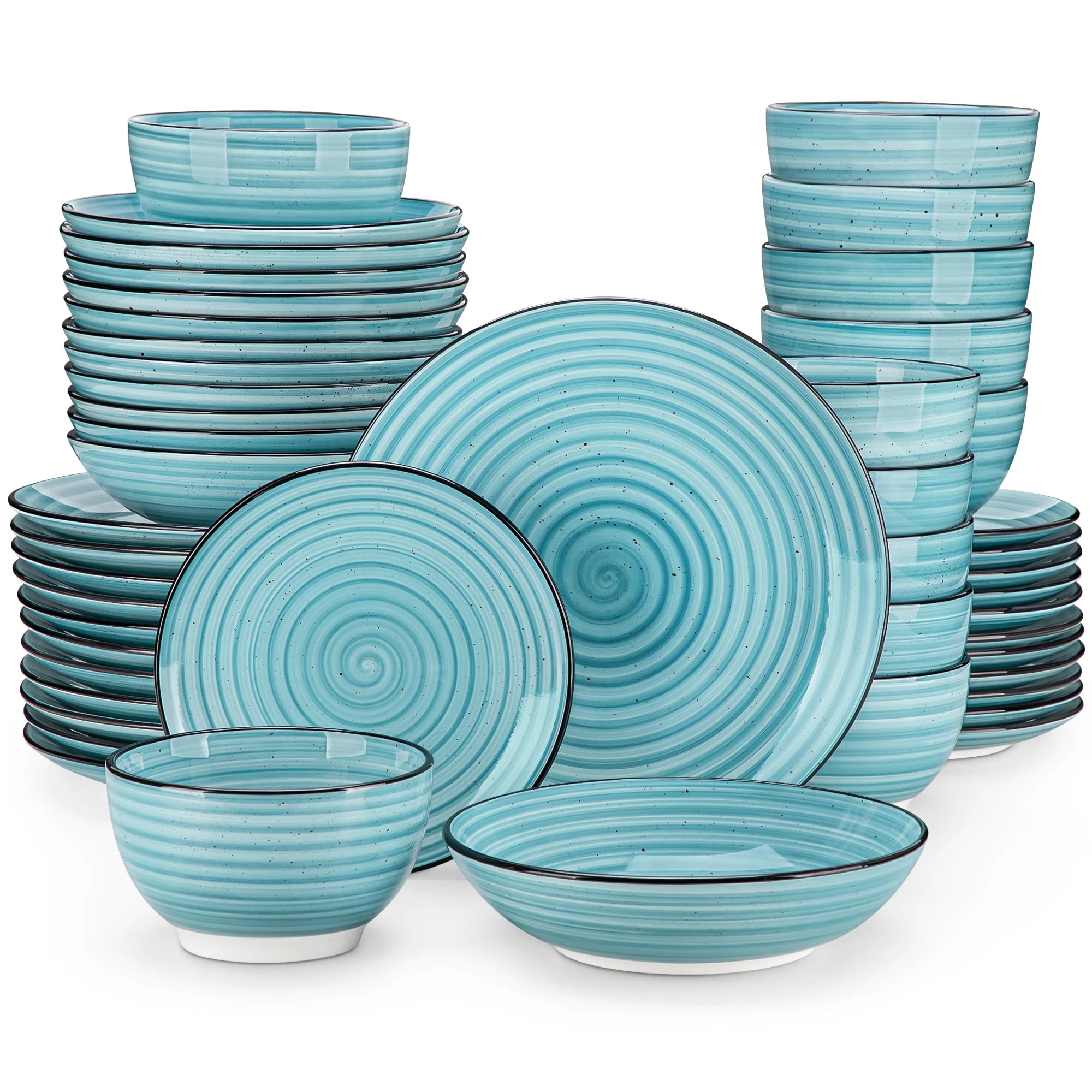vancasso 24/48 Piece Blue Plates Dinner Sets Two-Sided Dinnerware Sets Handpainted Spiral With 6 Dinner Plate/Dessert/Soup/Bowl