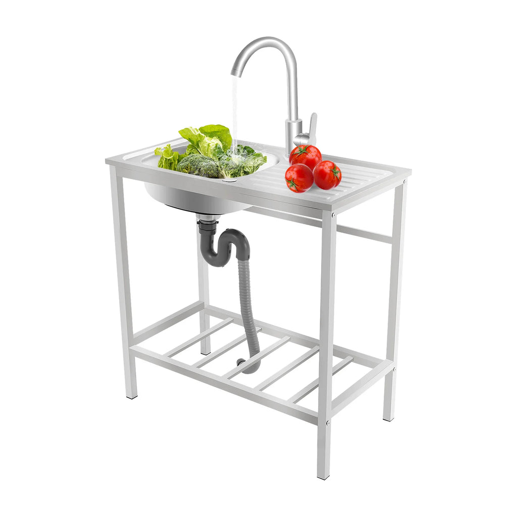 29.5*15.7*29.5in Kitchen Single Bowl Sink Free Standing Sink with Operation Countertop and Bottom Shelf 360° Adjustable Faucet