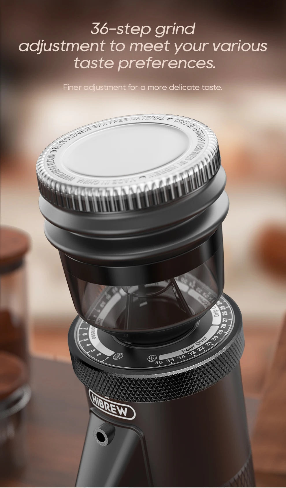 HiBREW G5 48mm Conical Burr Electric Coffee Grinder Compact Portable Coffee Bean Mill Kitchen for Espresso Turkish Coffee