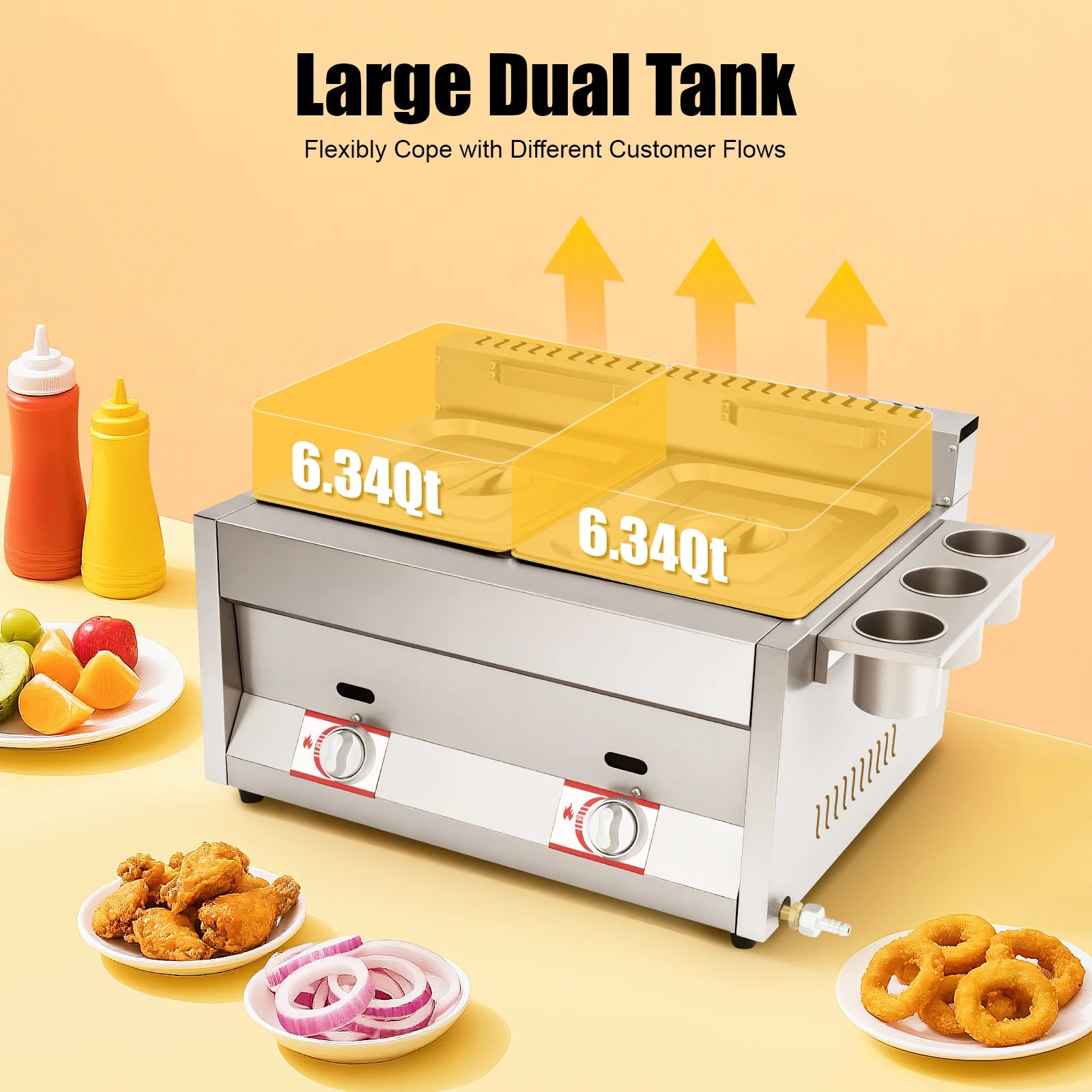 Dual Tank Commercial Gas Deep Fryer Stainless Steel 2x6L Capacity 50-380°C Temperature Control Restaurant Fast Food Snack Shop