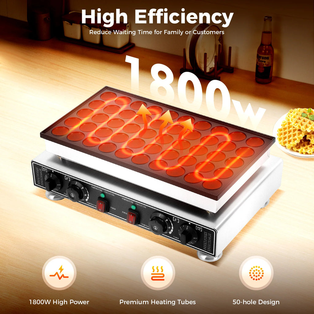 50-hole Muffin Making Machine, 1800W Nonstick Electric Muffin Maker, Mini Dutch Pancake Baker Maker Iron Machine
