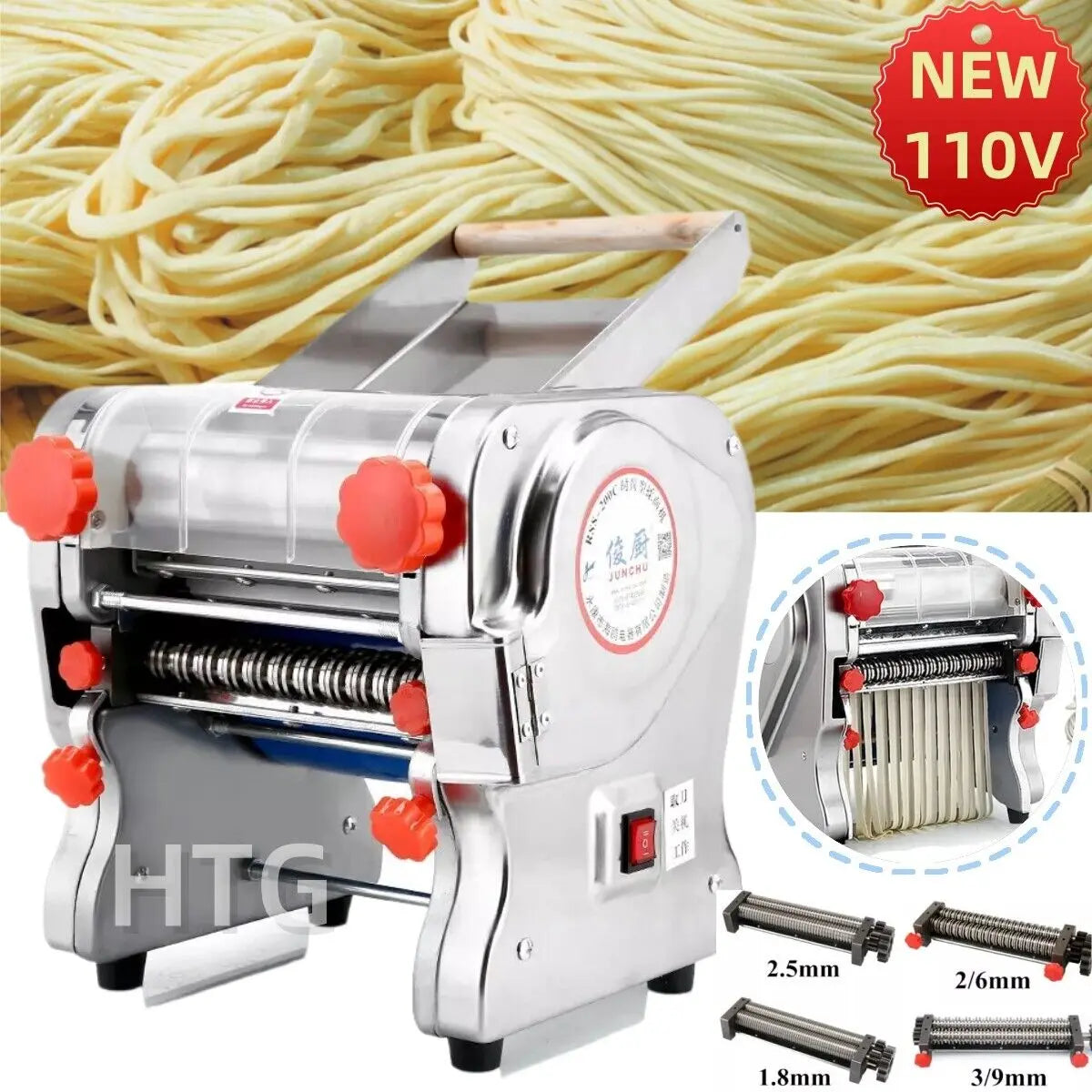 550W Electric Pasta Maker Noodle Machine Dumpling Skin Roller Steel  Full Stainless Steel Dual Knife Noodle Maker For Commercial