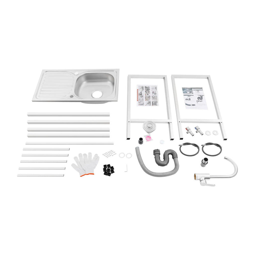 29.5*15.7*29.5in Kitchen Single Bowl Sink Free Standing Sink with Operation Countertop and Bottom Shelf 360° Adjustable Faucet