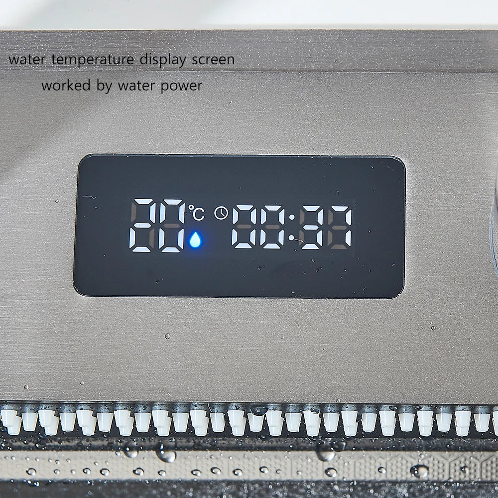 304 Stainless Steel Waterfall Kitchen Sink Large Single Slot Integrated Digital Display Faucet Set Soap Dispenser 75*45cm