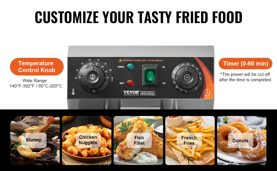 SucceBuy Commercial Deep Fryer Electric Countertop Fryer with Basket Stainless Steel Single Oil Fryer with Time & Temp Control