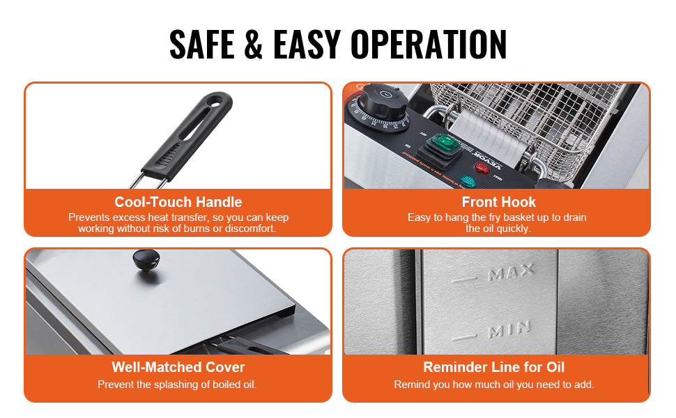SucceBuy Commercial Deep Fryer Electric Countertop Fryer with Basket Stainless Steel Single Oil Fryer with Time & Temp Control